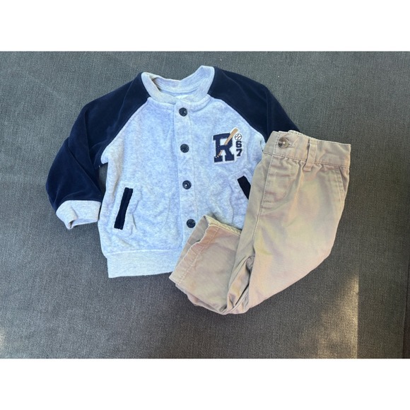 Ralph Lauren Other - Ralph Lauren Baby Boy 6M Baseball Varsity Velour Jacket & Khaki Pants Outfit